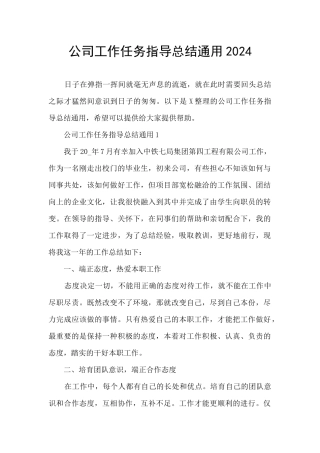公司工作任务指导总结通用2024