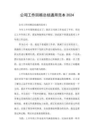 公司工作回顾总结通用范本2024