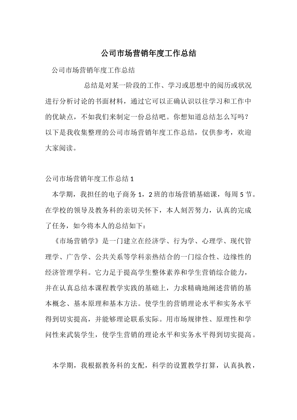 公司市场营销年度工作总结_第1页
