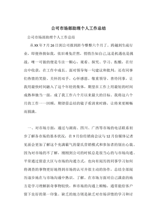公司市场部助理个人工作总结