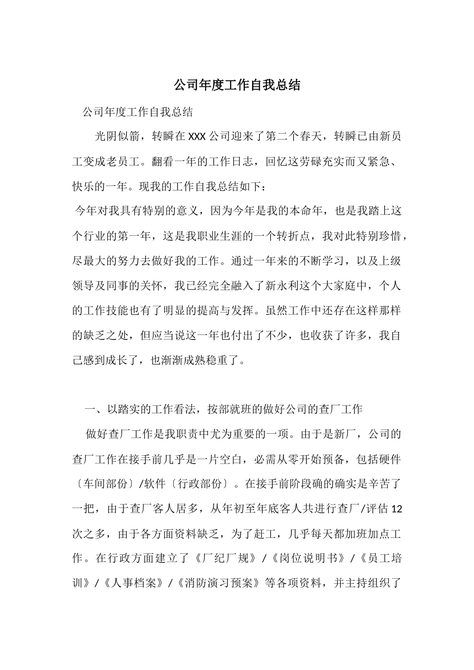 公司年度工作自我总结_第1页