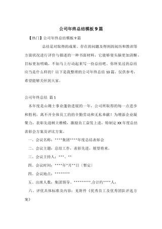 公司年终总结模板9篇
