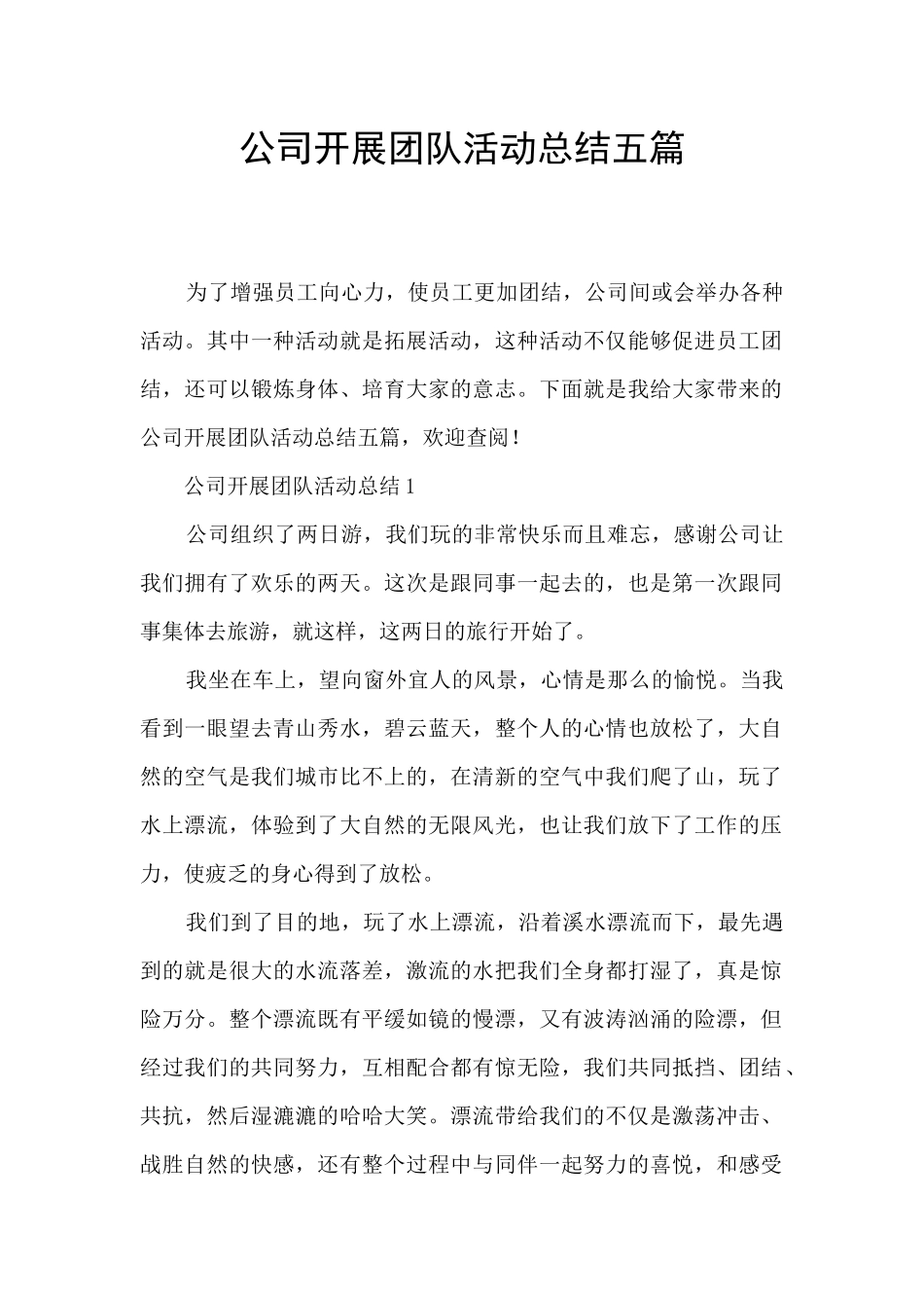 公司开展团队活动总结五篇_第1页