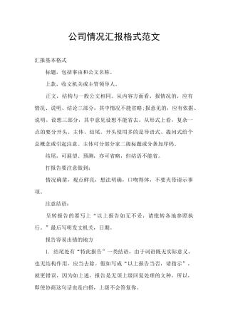 公司情况汇报格式范文