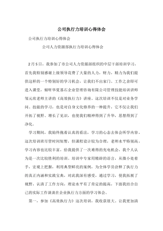 公司执行力培训心得体会