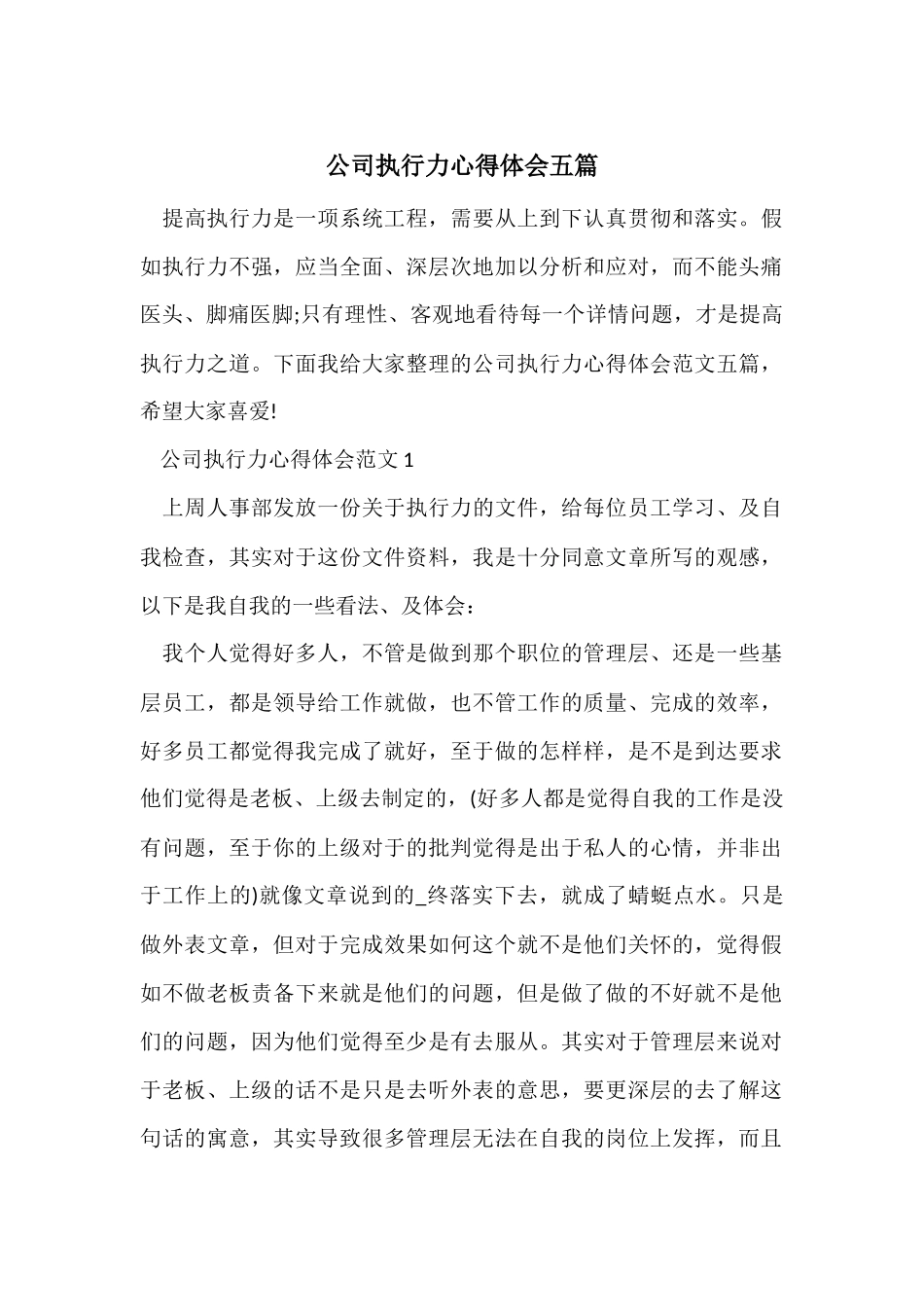 公司执行力心得体会五篇_第1页
