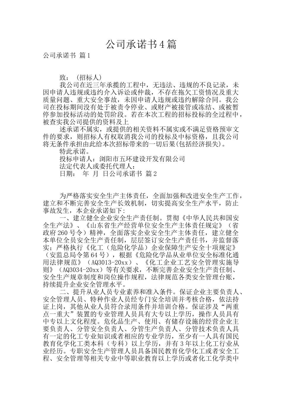 公司承诺书4篇_第1页