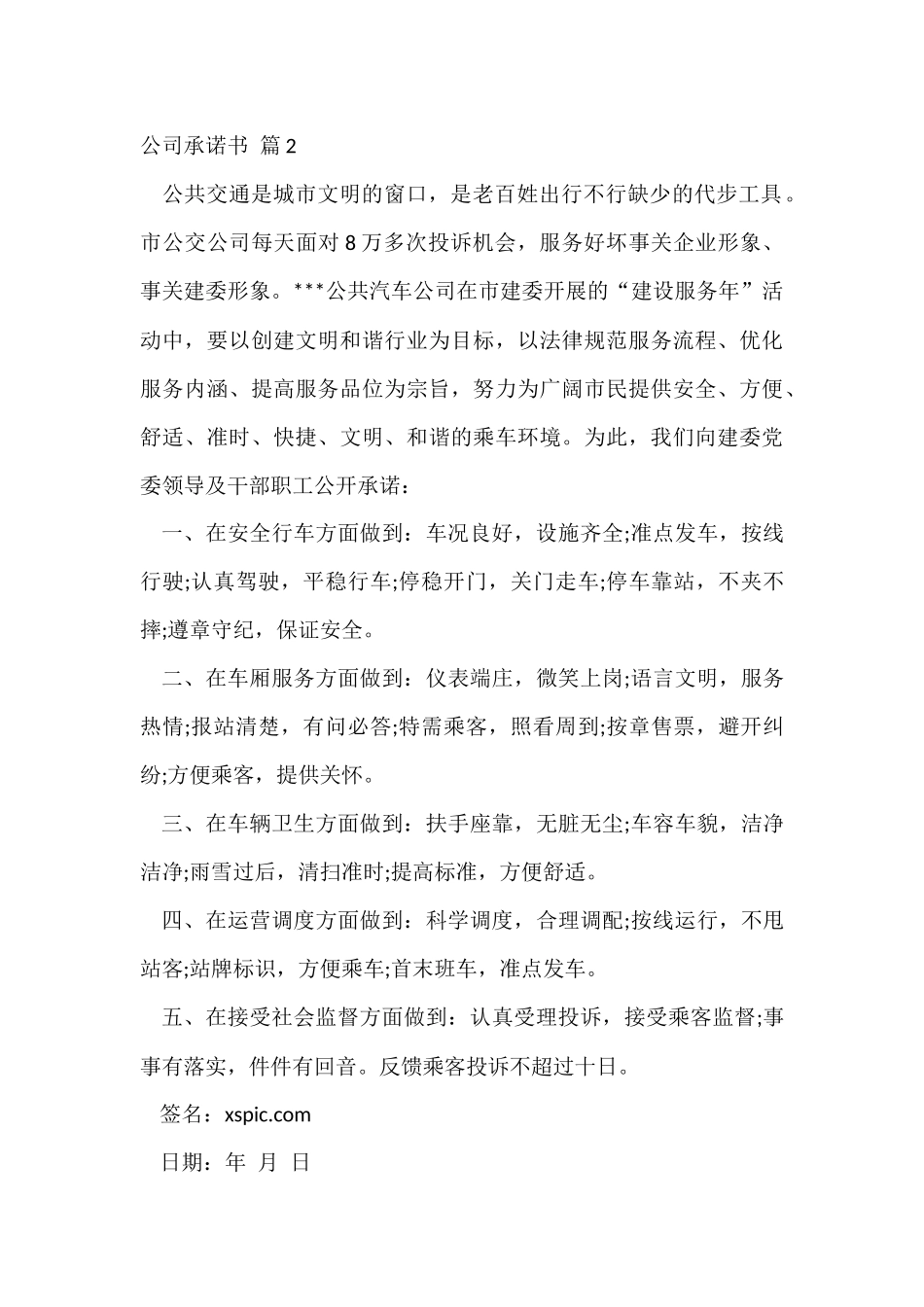 公司承诺书模板汇编5篇_第2页