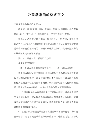 公司承诺函的格式范文