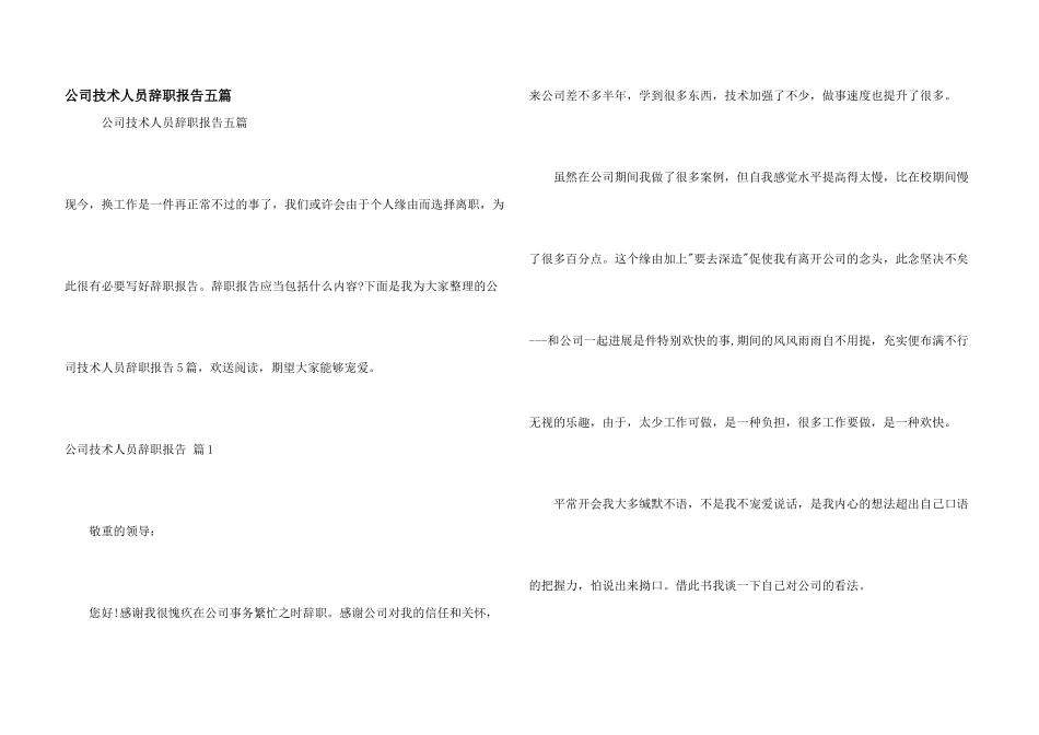 公司技术人员辞职报告五篇_第1页