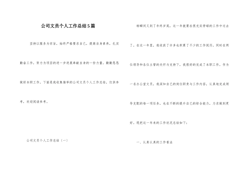 公司文员个人工作总结5篇_第1页