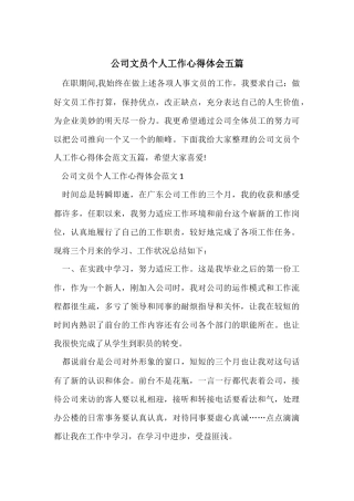公司文员个人工作心得体会五篇