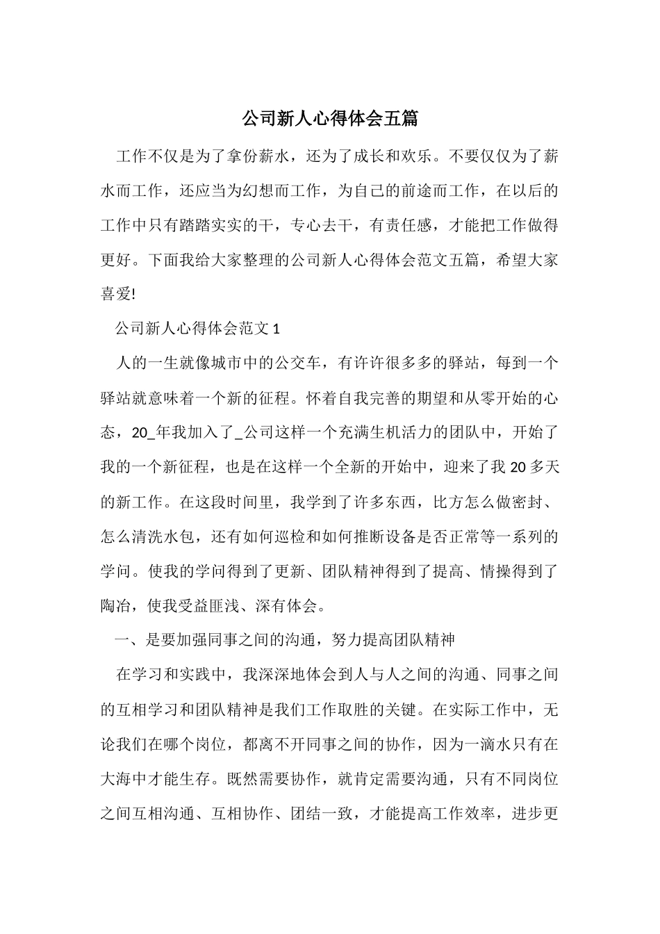 公司新人心得体会五篇_第1页