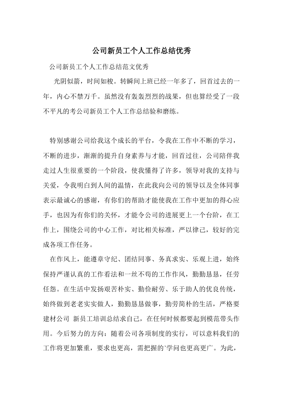 公司新员工个人工作总结优秀_第1页