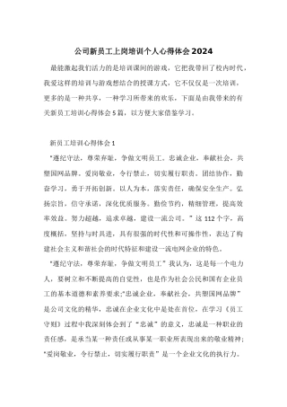 公司新员工上岗培训个人心得体会2024