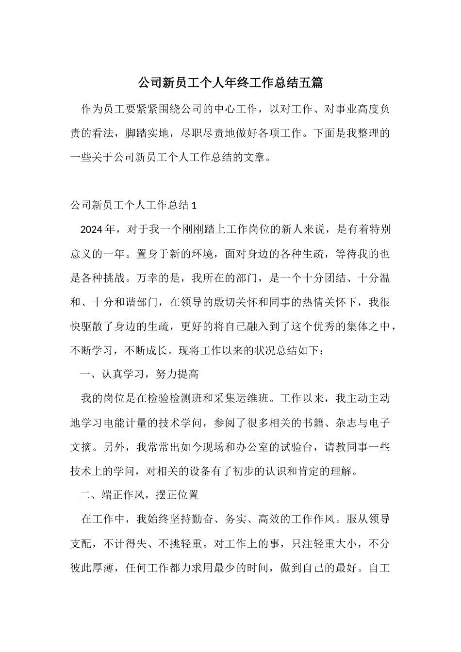 公司新员工个人年终工作总结五篇_第1页