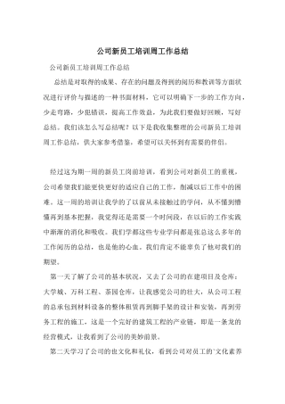 公司新员工培训周工作总结