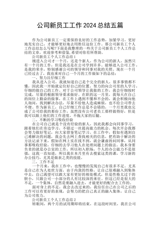 公司新员工工作2024总结五篇