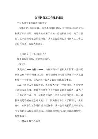 公司新员工工作述职报告