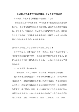公司新员工年度工作总结模板