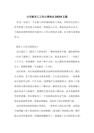 公司新员工工作心得体会2024五篇