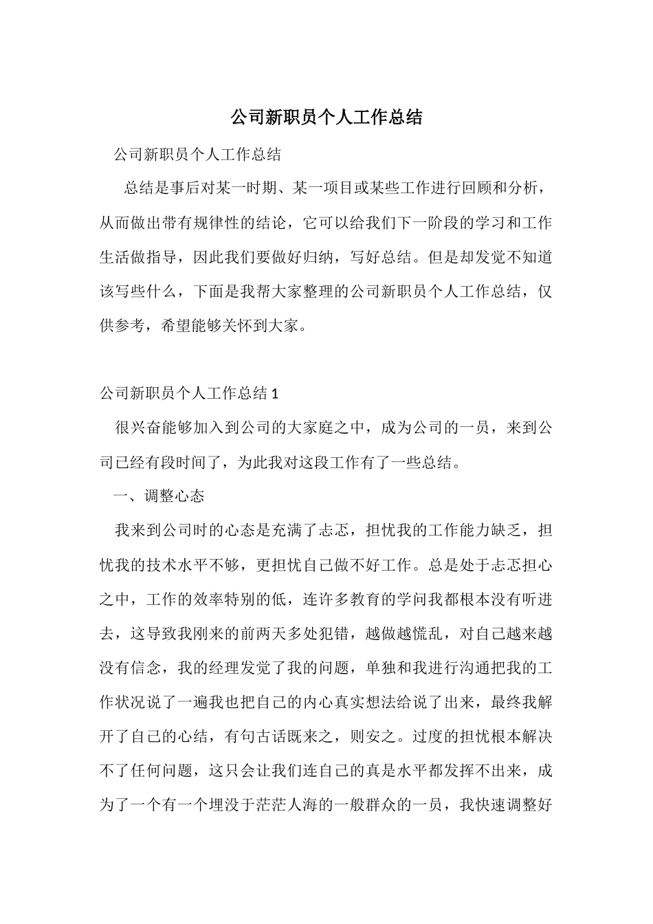 公司新职员个人工作总结_第1页