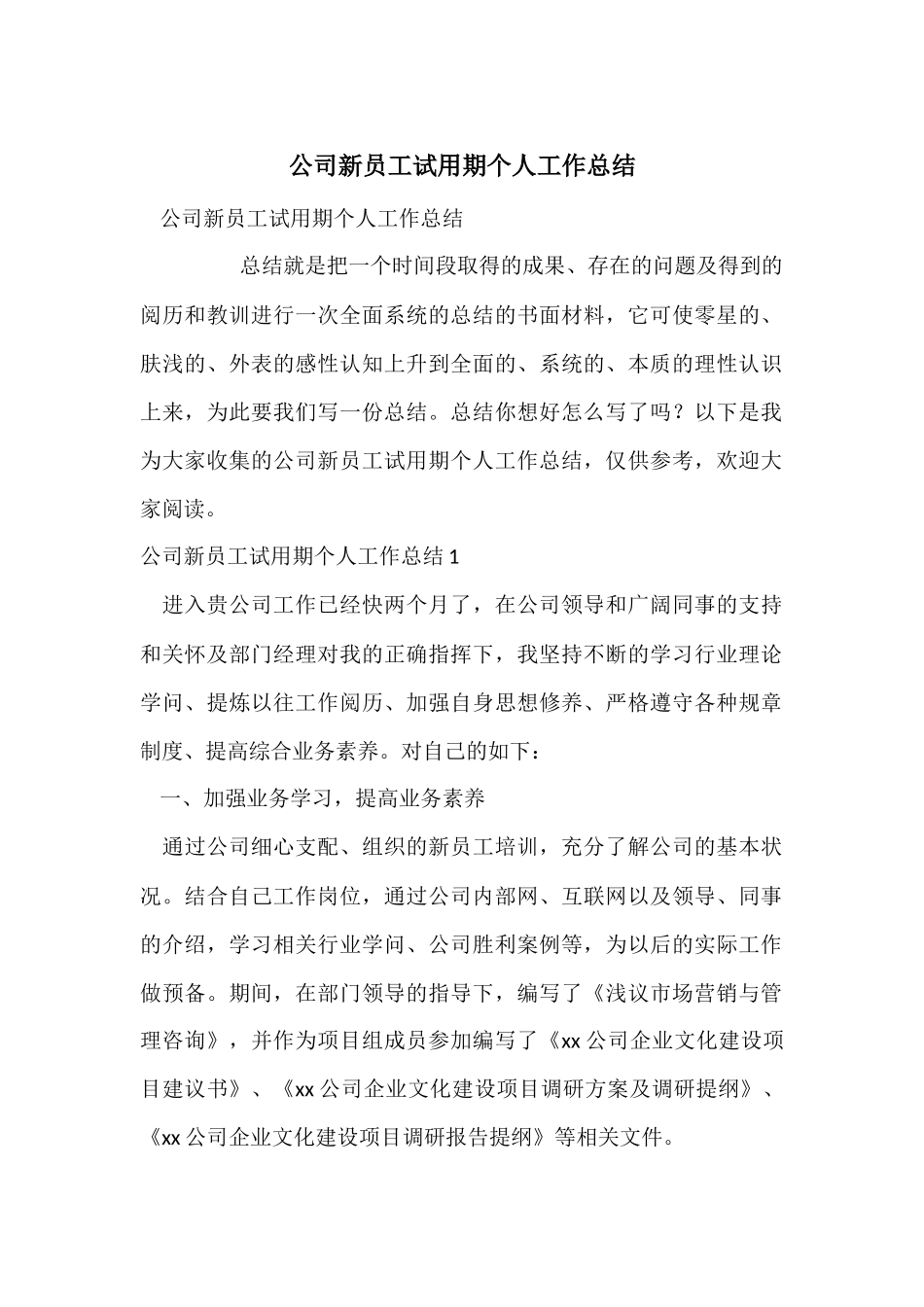 公司新员工试用期个人工作总结_第1页