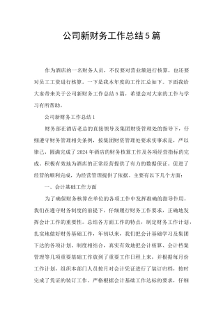 公司新财务工作总结5篇