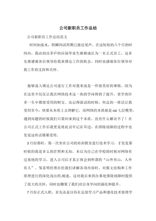 公司新职员工作总结