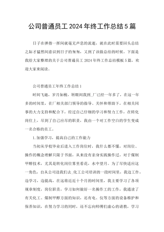 公司普通员工2024年终工作总结5篇