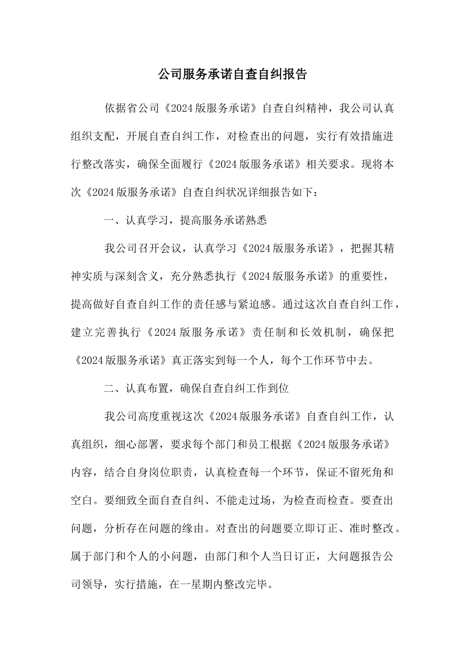 公司服务承诺自查自纠报告_第1页