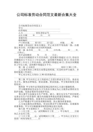公司标准劳动合同范文最新合集大全