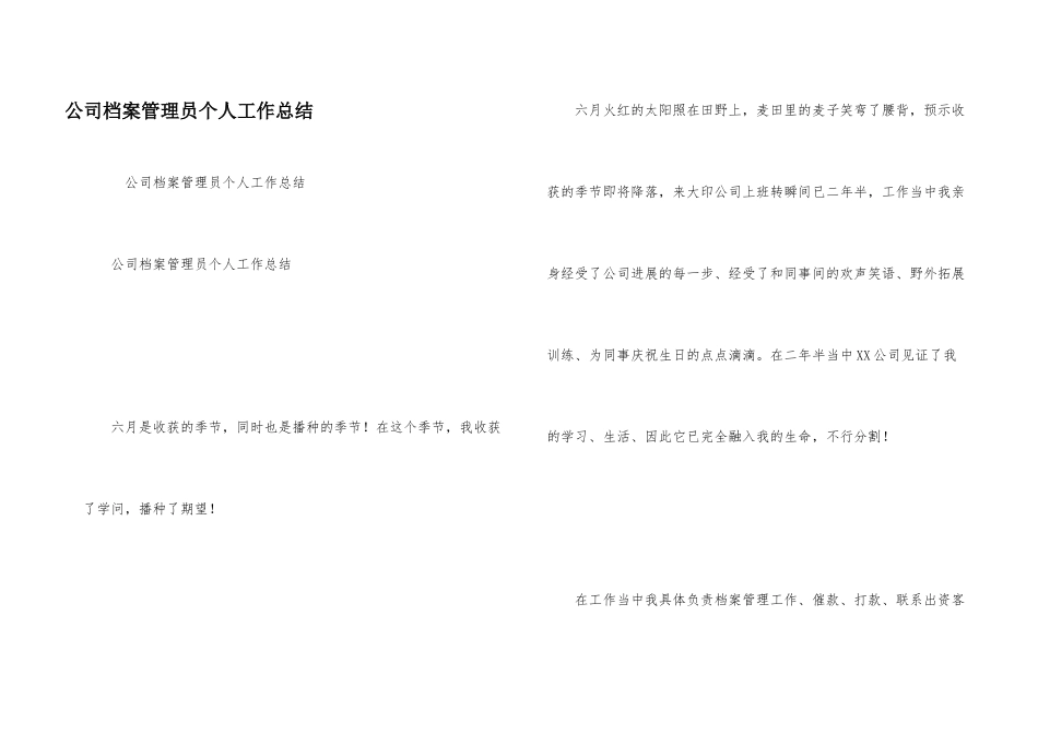 公司档案管理员个人工作总结_第1页