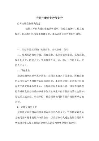 公司注册企业种类划分