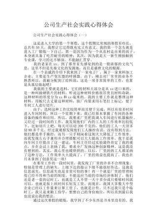 公司生产社会实践心得体会