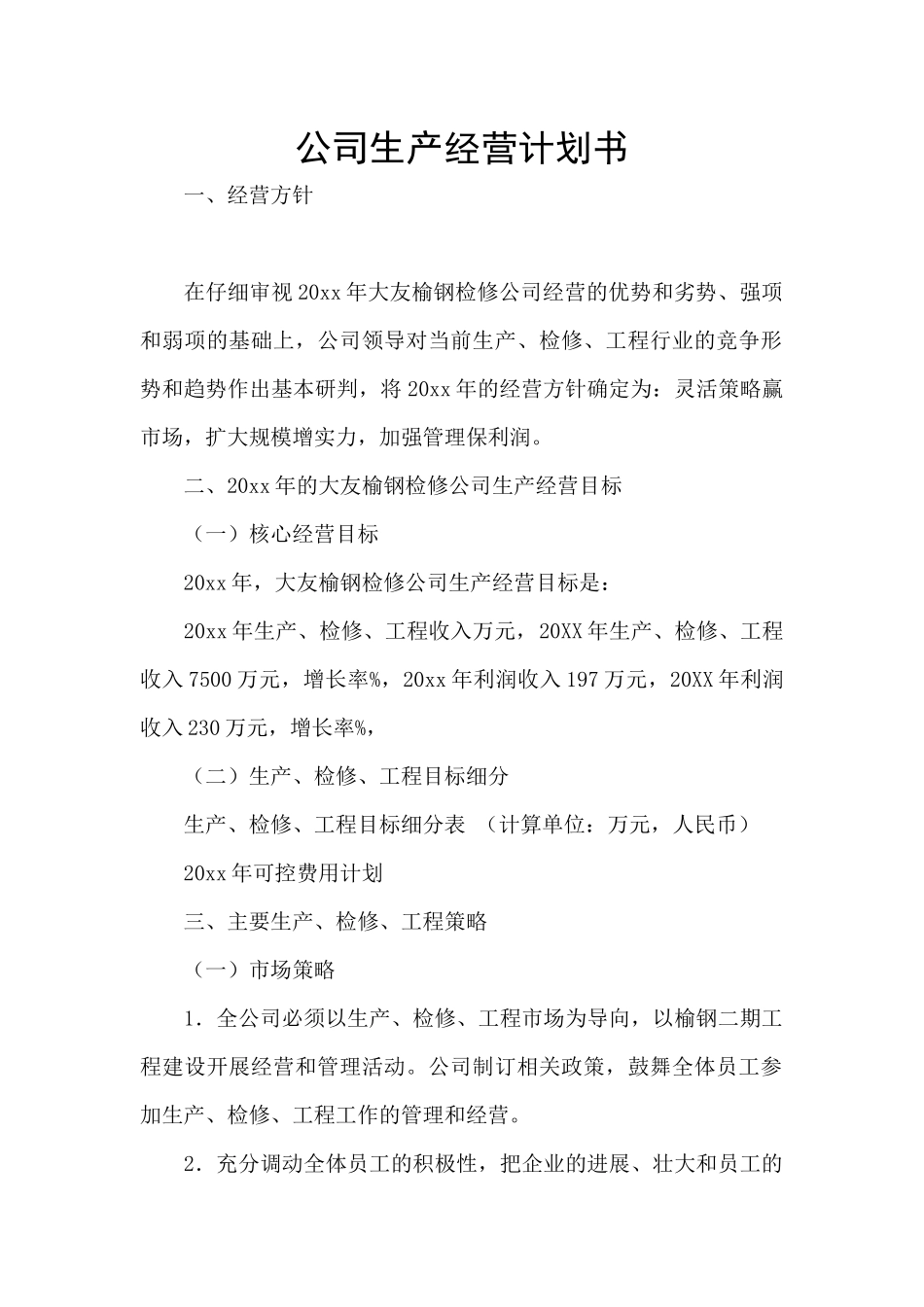 公司生产经营计划书_第1页