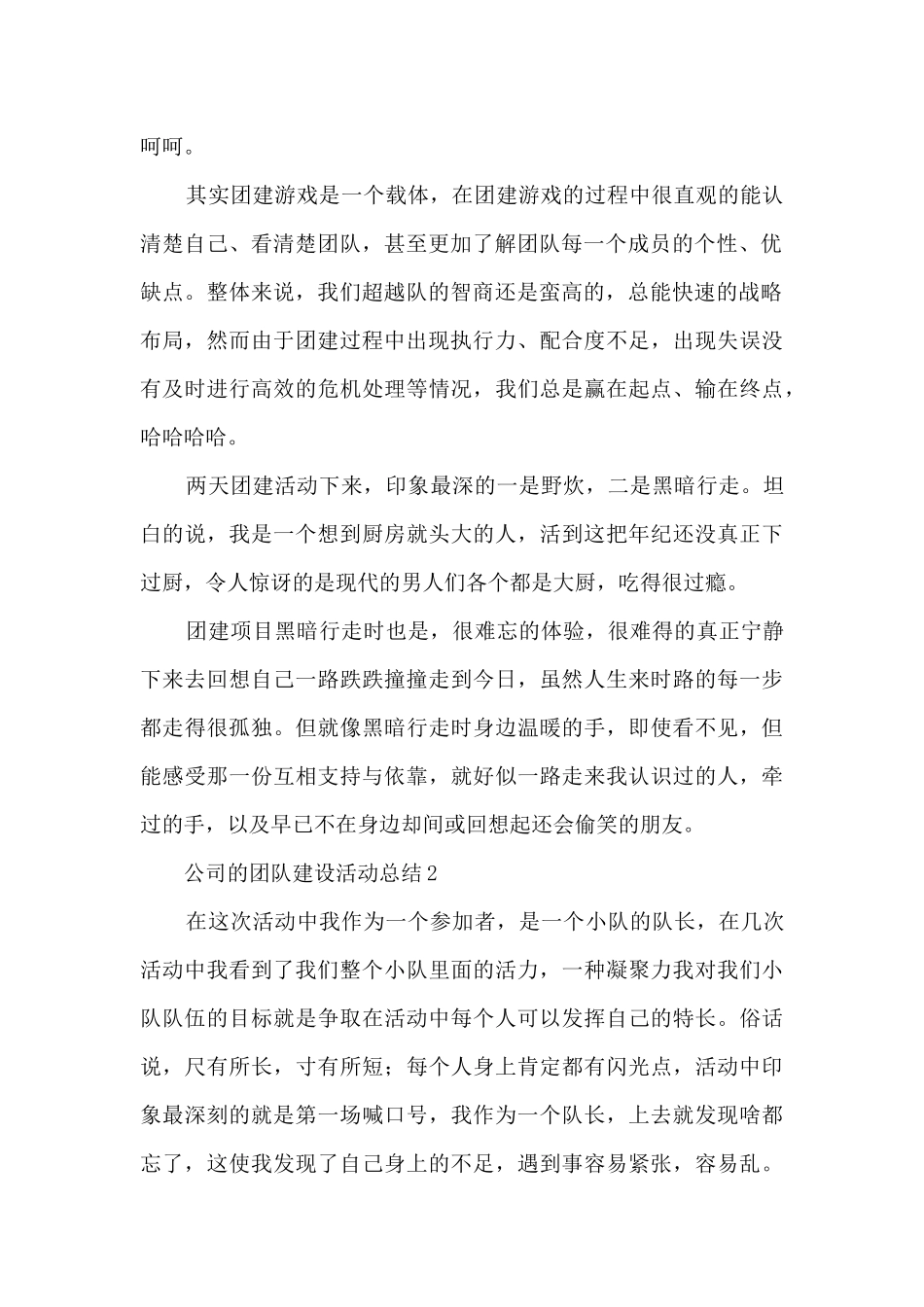 公司的团队建设活动总结模板五篇_第2页