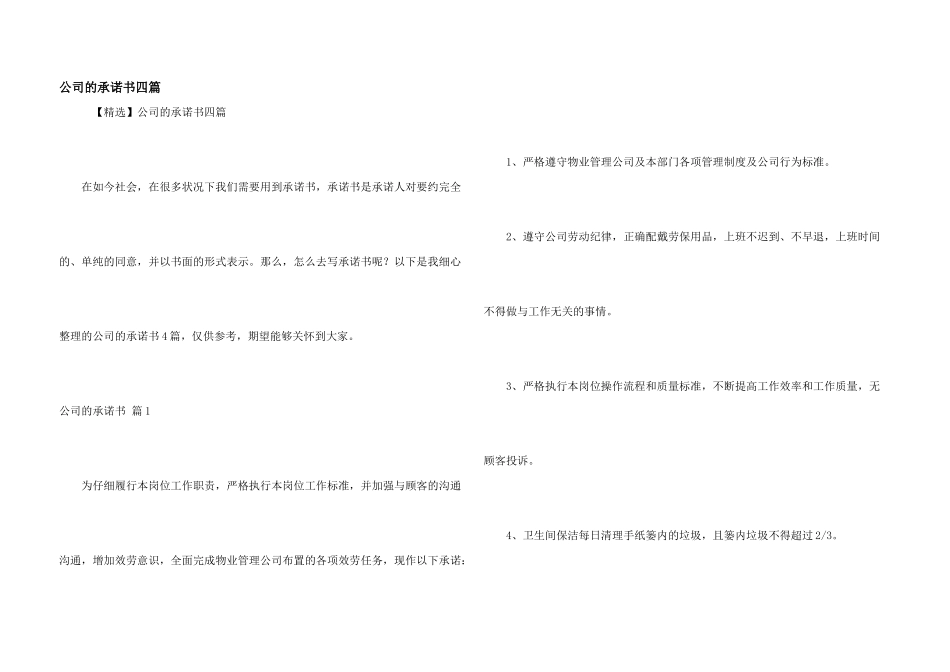 公司的承诺书四篇_第1页