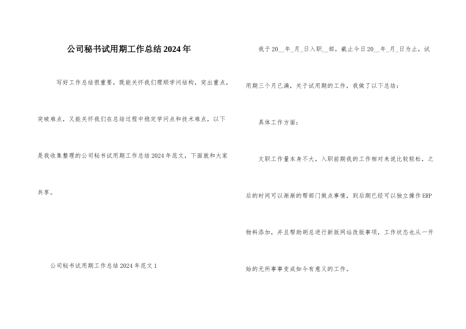 公司秘书试用期工作总结2024年_第1页