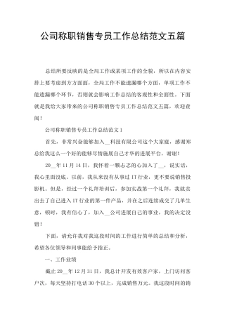 公司称职销售专员工作总结范文五篇