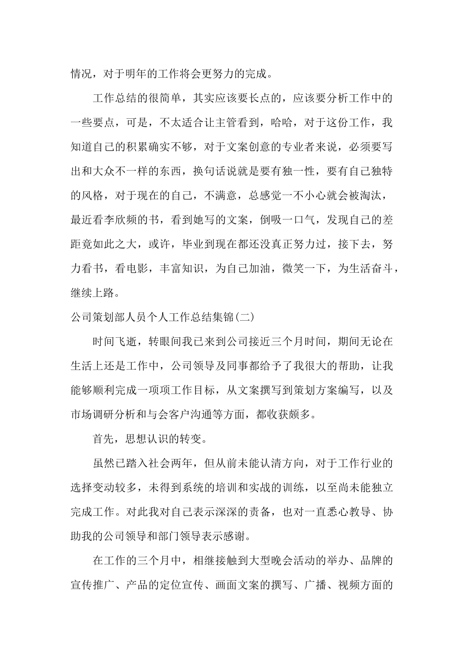 公司策划部人员个人工作总结集锦_第2页