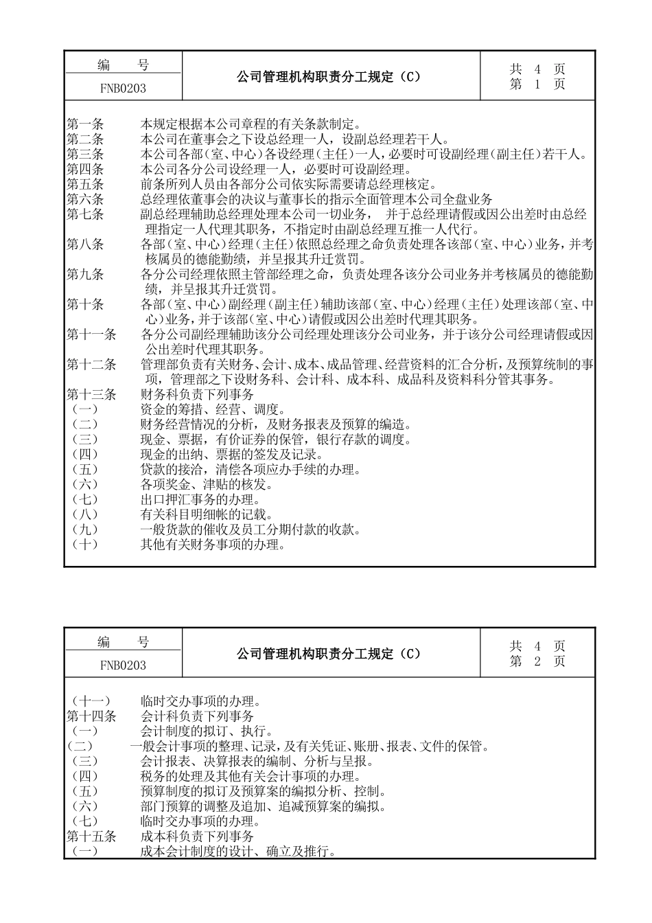 公司管理机构职责分工规定_第1页