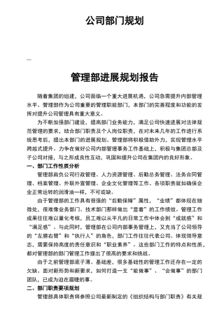 公司管理部发展规划报告