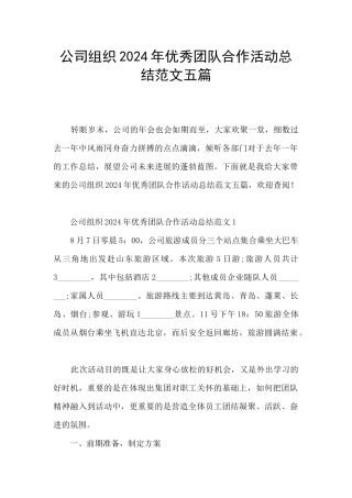 公司组织2024年优秀团队合作活动总结范文五篇