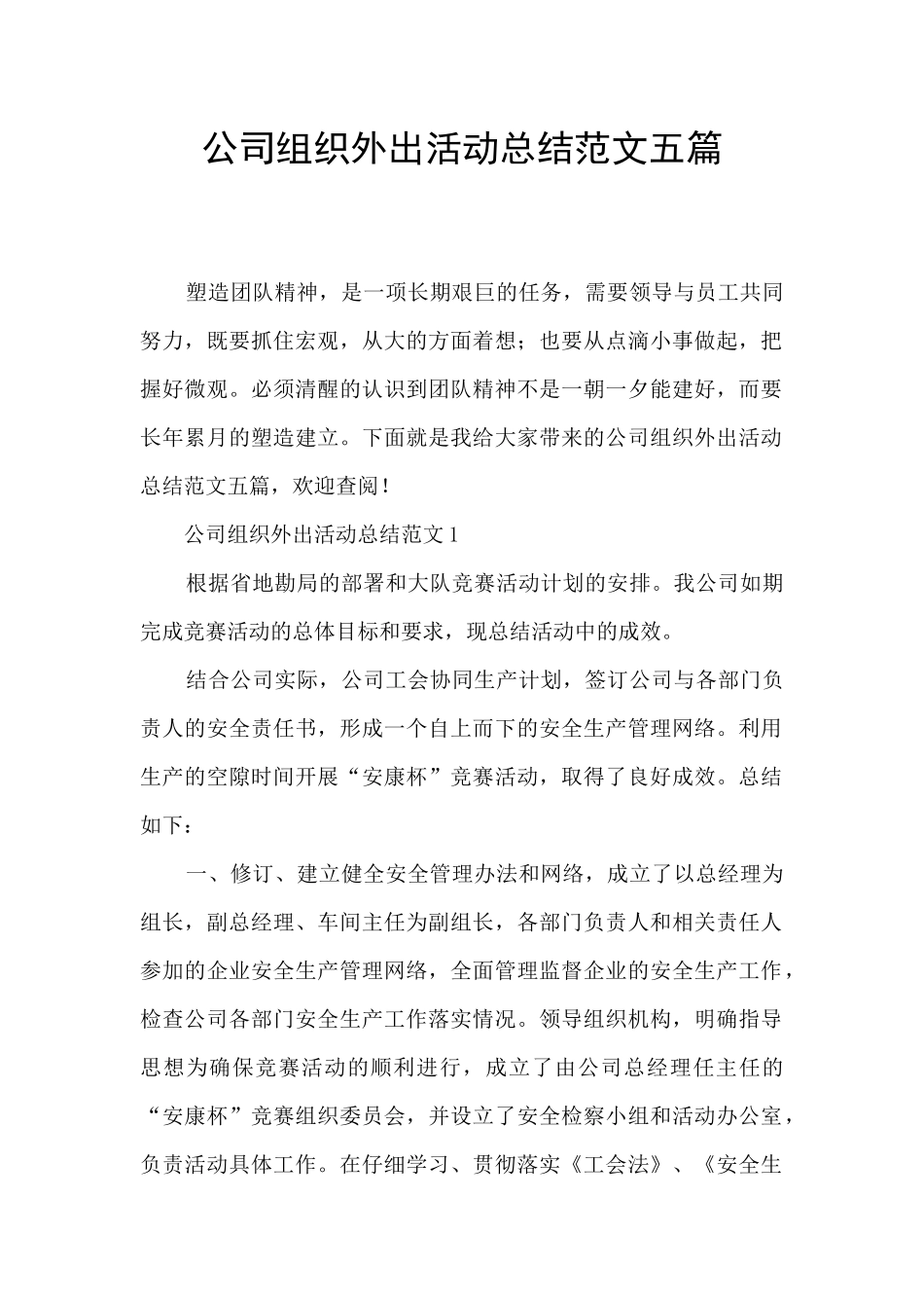 公司组织外出活动总结范文五篇_第1页