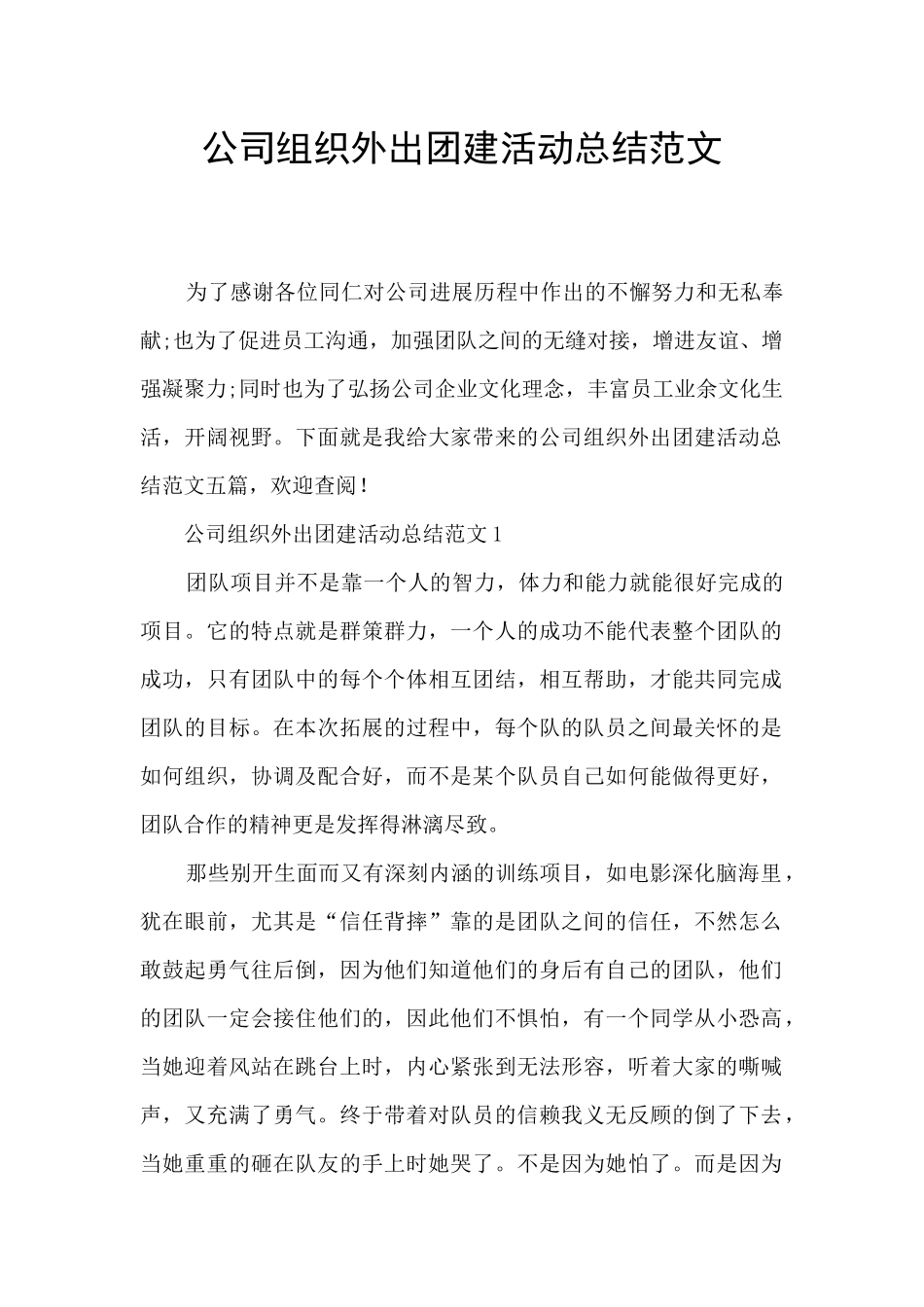 公司组织外出团建活动总结范文_第1页