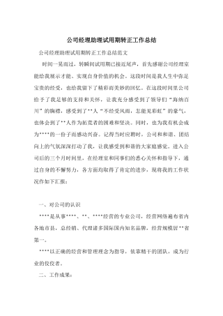 公司经理助理试用期转正工作总结