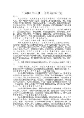 公司经理年度工作总结与计划