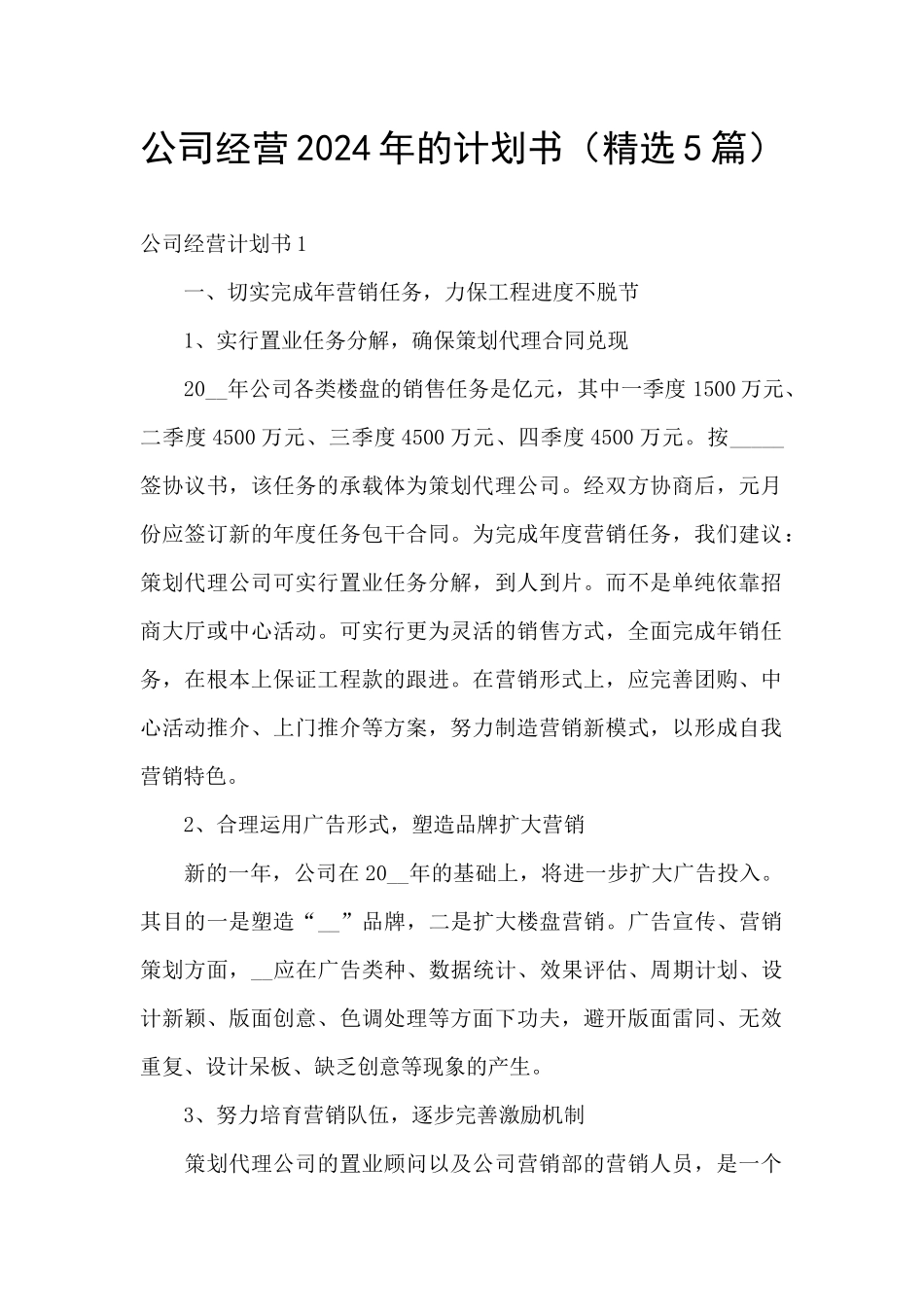 公司经营2024年的计划书_第1页