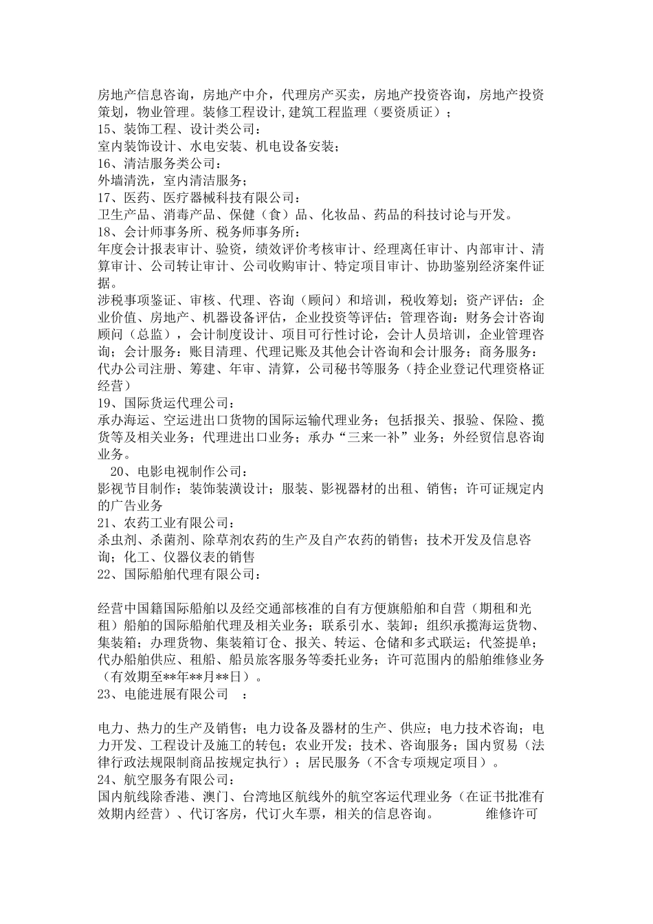 公司经营范围、前后置审批列表_第2页
